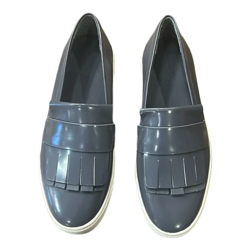 Vince Women’s Gray Patent Leather Coventry Slip On Kiltie Loafers Size 7